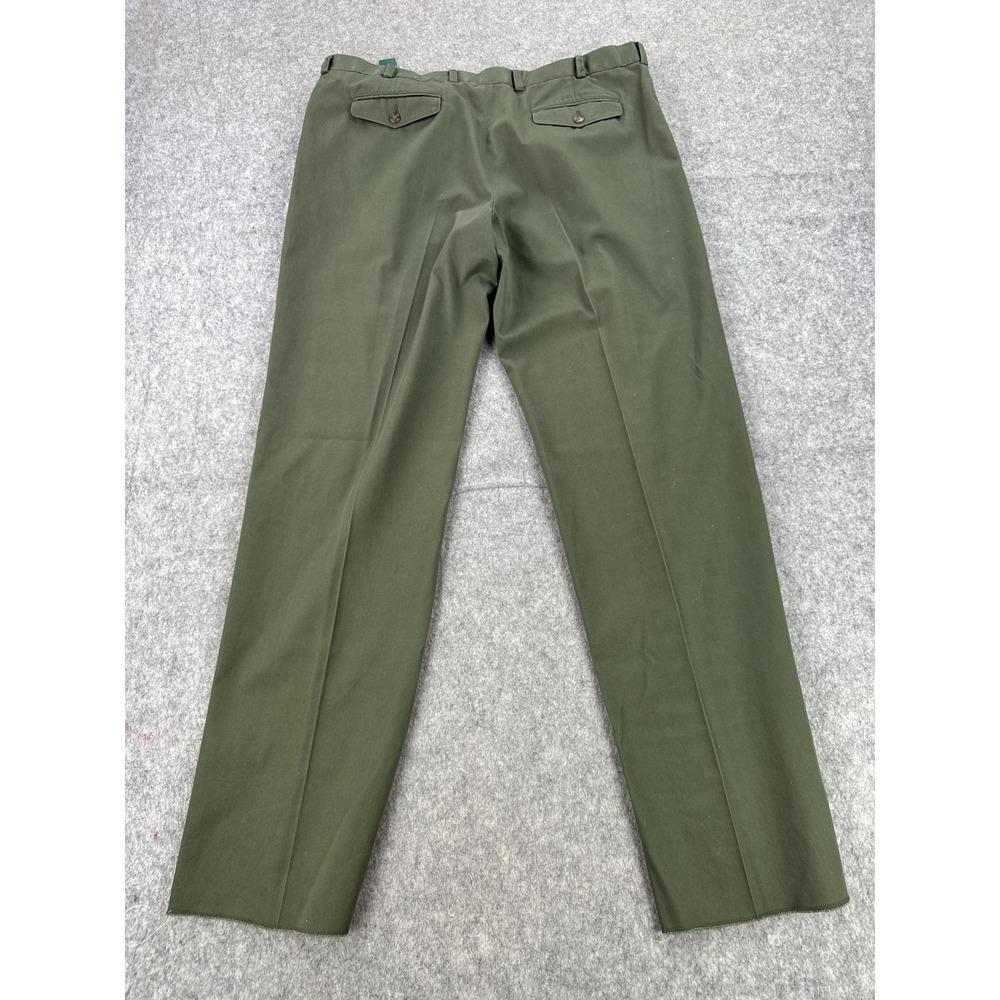 LL Bean Chino Pants Mens 42 Loden Army Green Pleated Standard Fit Unhemmed - Picture 7 of 15